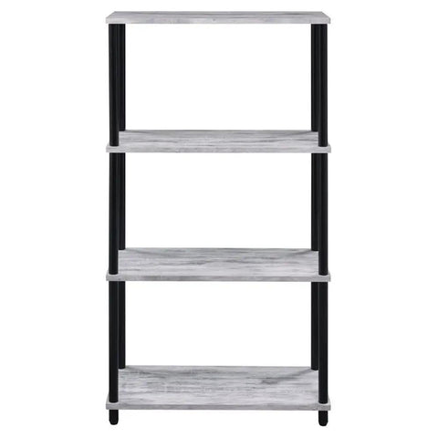 Dope Industrial Style 4 Shelf Bookshelf With Antique White Shelves And Black Powder Coated Metal Frame, front view