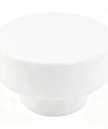 Top Shelf Sturdy White Solid Wooden Cabinet Knobs 12 Pack Round Drawer Pull Handles For Dressers And Cupboards Durable Non Toxic Finish Smooth Flat Top Design, close up of flat top white knob.