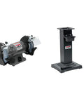 Hardcore 10 Inch Bench Grinder With Dual 24 And 46 Grit Coarse Vitrified Wheels and matching metal stand for grinding.