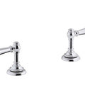 Artifacts Deck-Mount Bath Faucet Handle Trim With Lever Design In Polished Chrome, sleek metal craftsmanship, shown in pair