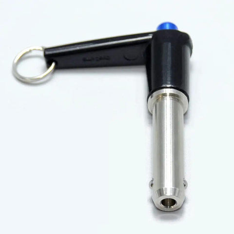 Durable Marine Grade Stainless Steel Ball Lock Pins With Quick Release Button For Easy Indexing, shown at a close-up angle.