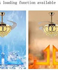 Top Notch 52 Inch Gold Ceiling Fan With Light, Fresh Crystal Lotus Frame, showing front and back loading functions for all seasons.