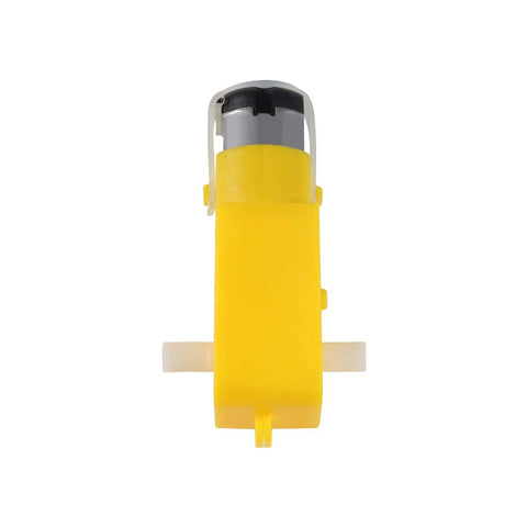 Close-up view of a yellow DC gear motor, part of the 18Pcs Four Wheel Drive DC Gear Motors Kit For Arduino DIY Smart Car Projects.