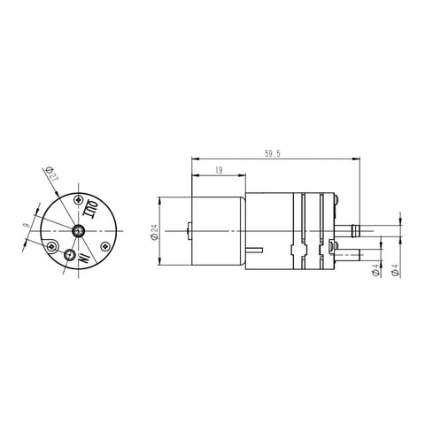 Kvp04 12v Micro Vacuum Pump featuring brushless motor and EPDM diaphragm, detailed technical drawing with dimensions.