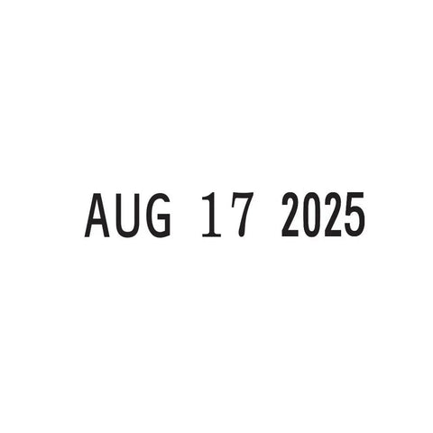 Image of date stamp showing AUG 17 2025, from a Slick Self Inking Date Stamp With Easy Side Adjust Knob.