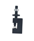Rugged Quick Swap Lathe Tool Post Fits Cxa Series for mini lathes, black steel construction, side view with bolt assembly.