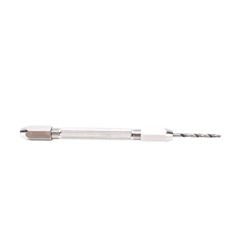 Rock Solid Double Hand Drill With Premium Brass Body And Dead Simple Twist Grip Perfect For Precision Hobby Work And Electronic Assembly side view of brass manual drill with rotary bit