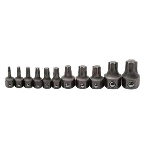 Torx Insert Bit Set for 6 and 12 Point Wrenches 11 Piece Metric Bits Built for Quick Swaps Low Profile displayed in a row