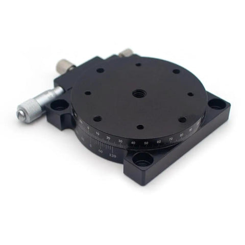 Go-To R Axis Rotary Stage With 360 Degree Coarse Rotation And Plus Five Degree Fine Adjustment, Precision Micrometer Drive top view.