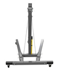 Heavy Duty Folding Shop Crane With Hydraulic Engine Hoist Six Wheel Base And Safety Brakes Badass Steel Frame For Auto Mechanics, front view.