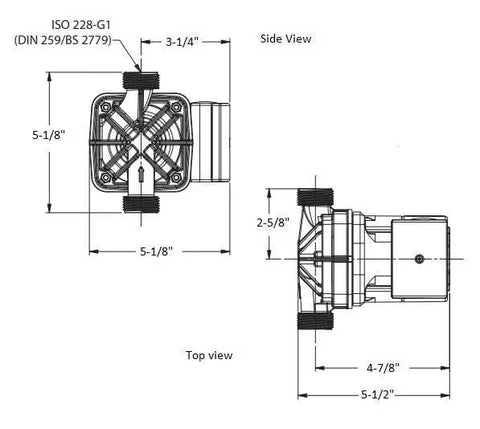 Top Shelf 006E3 Ecm High Efficiency Hot Water Circulation Pump For Hydronic Heating Systems With Whisper Quiet Operation, detailed side and top view.