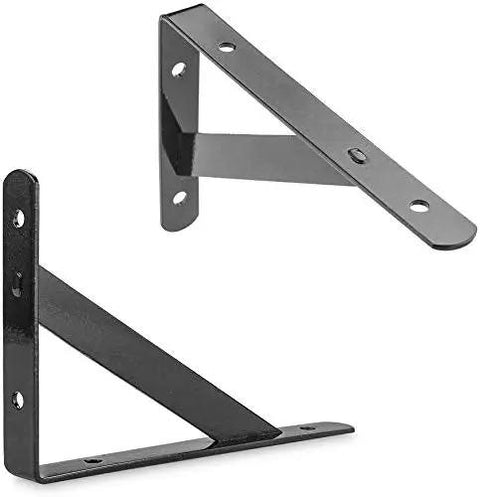 Heavy Duty Shelf Brackets Six Pack Black L Corner Braces 4 by 6 inch 90 Degree Floating Shelves Mounts Triangular Tripod Style