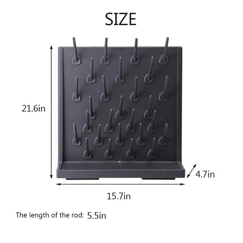 Wall Mount Lab Drying Rack Holds 27 Pegs For Test Tubes Glassware Beakers Polypropylene Construction Removable Tray size chart