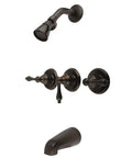 Oil Rubbed Bronze Tub And Shower Faucet With 3 Lever Handle, Wall Mount, Solid Brass Build To Last, 5 Inch Spout Reach, Contemporary Look