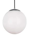 Leo Hanging Globe Pendant Light In Satin Aluminum Finish modern indoor ceiling fixture with white globe and aluminum top.