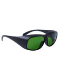 Top Tier Laser Safety Glasses With Knockout Od4 Plus And Od6 Plus Defense For 800 To 1700 Nm And 900 To 1550 Nm Nd Yag Telecom Eye Protection clear lens with black frame and side shields.