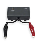 Connection leads for Handheld LCR Meter With Dual 19999/9999 Count Display, featuring black and red alligator clips.