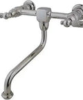 Heritage Wall Mount Vessel Sink Faucet In Brushed Nickel, 8 Inch Spread, 2 Hole Installation, Solid Brass, Classic Bath Fixture