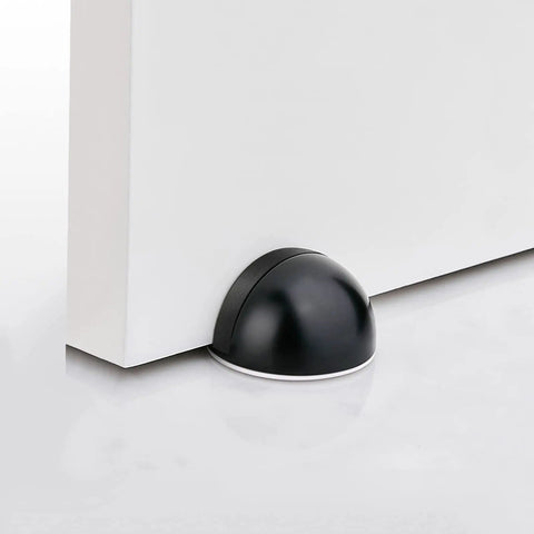 No Fuss Floor Door Stops Adhesive Backed Stainless Steel Black Wall Protectors Rubber Bumper No Drill Setup Heavy Duty Door Blockers in use.