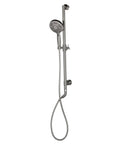 HomeStock Modern Brushed Nickel Shower System with Adjustable Slide Bar and Multi-Function Handheld Shower, vertical view.