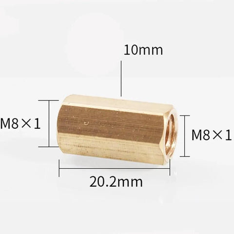 One Shop Grade Metric Female Brass Hex Rod Coupler Pipe Fitting Connector For Hydraulic Lines And Plumbing Tubing Runs Smooth With A Rock Solid Tight Seal At M8 X 1mm Thread, 20.2mm size.