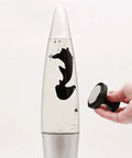 Retro Rocket Ship Ferrofluid Lava Lamp With Magnetic Black Wax In Clear Liquid, 15 Inch Tall, Silver Aluminum Base And Cap