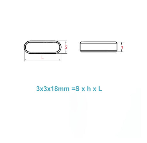 Diagram of Round Ended Feather Key Drive Shaft Parallel Keysteel A2 Stainless Steel M4 Ten Piece Set In 4x4x18mm Size