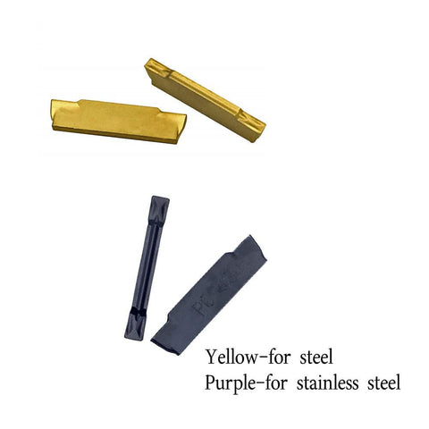 Tin-coated carbide inserts for Three Eighths Inch Lathe Grooving And Cutoff Tool Holder with MGMN150 grooving inserts.