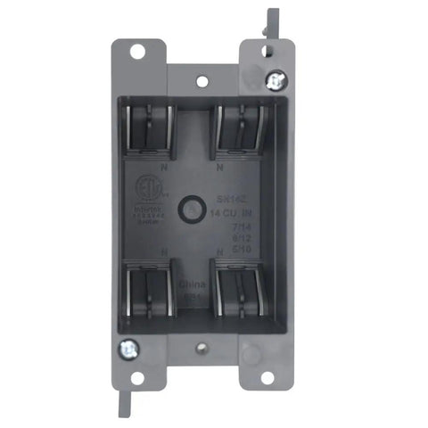 Remodel Box 1 Gang Old Work Electrical Box 14 Cu In Cut In Grey Plastic Junction Box For Switches ETL Listed Fire Rated 2 Hours Protection Packs Of 3, front view
