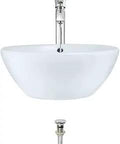 White Porcelain Vessel Sink With Chrome Faucet And Pop-Up Drain, Round Vessel Basin Mounts On Vanity, Durable Vitreous China Finish