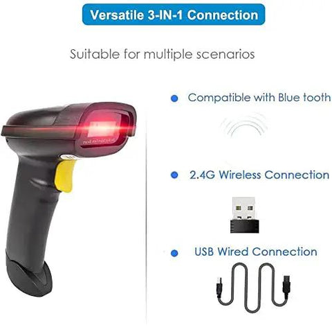 2D Barcode Scanner With Bluetooth And 2.4G Wireless USB Wired Connection Reads 1D 2D QR PDF417 Data Matrix Omnidirectionally.