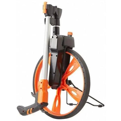 Rugged Spoke Measuring Wheel With Comfortable Pistol Grip Dual Zeroing Options Slim Fold Away Profile showing folded position and design.