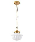 Schoolhouse Pendant Light Fixture 9 Inch Brass Gold Milk Glass Shade Adjustable Mid Century Ceiling Pendant