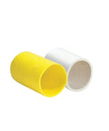 Yellow and white Felt Drum Abrasive Belt For Linear Finishing On Stainless Steel And Brass, side view with open ends.