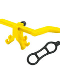 Bright yellow Portable Bicycle Wheel Truing Stand With Rim Adjustment And Accurate Percentage Gauge for quick buckle removal.