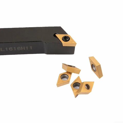 Top Tier Alloy Steel SDJCL1616H11 Lathe Turning Tool Holder with DCMT11T304 inserts and replacement inserts.