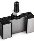 OXA #1 quick-change lathe tool post holder, front view with two silver clamping blocks and central threaded stud