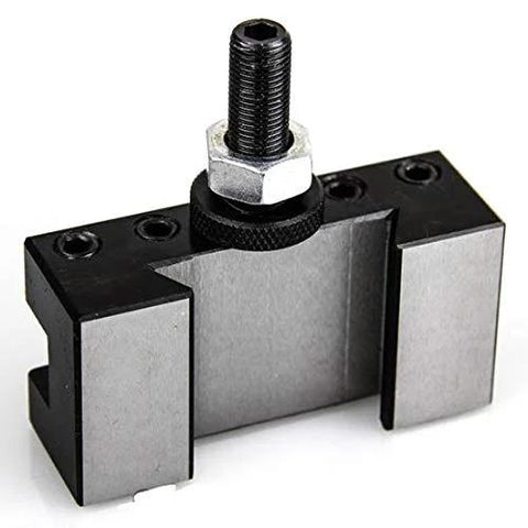 OXA #1 quick-change lathe tool post holder, front view with two silver clamping blocks and central threaded stud