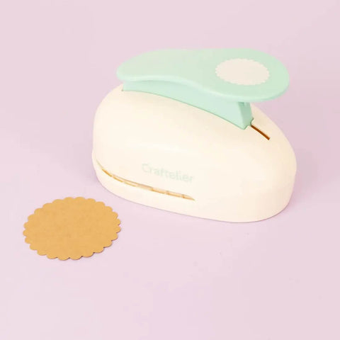3 Inch Circle Scallop Punch With Easy Lever Press For Scrapbooking, DIY Cards And Journals, precise circle cutouts shown