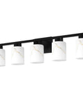 Five Light Modern Vanity Light Fixture In Black Metal With White Marble Glass E26 Base Sleek Minimalist Bathroom Vanity Wall Lamp