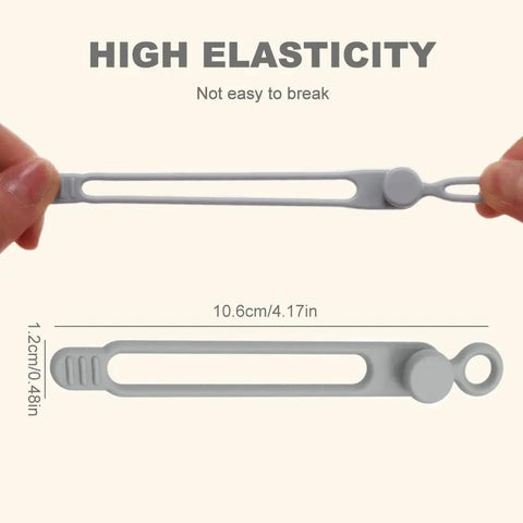 Premium Silicone Cable Ties Set, Adjustable 4.2 Inch Length, Reusable Cord Management Organizer showing elasticity and design