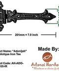 Antique Cast Iron Strap T Hinge 7.9 Inch Two Pack Matte Black For Barn Doors Gates Kitchen Cabinets Sheds Wooden Box Furniture Cedar Chest And Trunks Durable Finish Rust Resistant Quality, with Adonai Hardware branding.