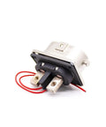 Heavy Duty High Voltage Safety Lock Connector 2 Pin Plug And Socket 125 Amp Rated Right Angle Metal Housing IP67 Sealed Tight Drop In Swap For EV Battery Wire Harnesses close-up, showing metal connectors and red wires.