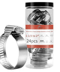 24 Pack 1 1/8 To 2 Inch Worm Gear Hose Clamps Adjustable Range 27-51mm 304 Stainless Steel Durable Corrosion Resistant Hose Clamps