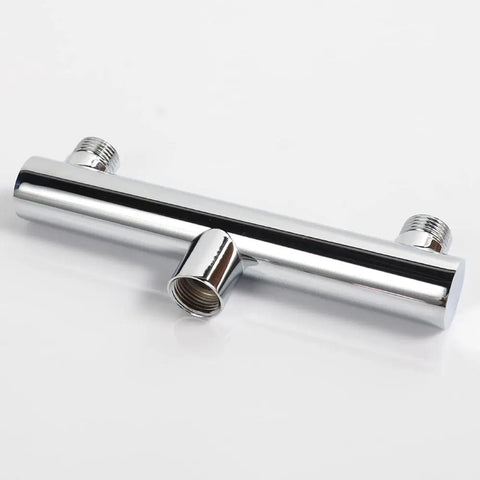 Double Outlet Chrome Shower Manifold With Independent Shut Off Valves For Dual Sprayer System stainless steel body