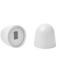 Universal Toilet Bolt Caps Set 4 Pack With Round White Push On Covers and Extra Washers, 1.44 Inch Height, side and top view