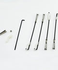 RC Airplane Metal Clevis Set With Connecting Rod Pushrod And Swing Keeper For DIY Fixed Wing Planes Includes 5 Clevises 5 Rods And 5 Swing Keepers M2x24mm And 1.7x90mm 1.8mm Hole Size on white background