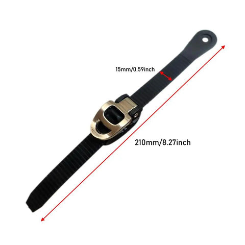 2 Set Inline Skate Straps With Adjustable Buckle, 210mm length black PU, replacement for roller skates and MTB SPD, showing measurements
