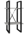 Concrete Grey 5-Tier Industrial Book Cabinet With Metal Frame And Engineered Wood Shelves, view of black metal frame and shelves