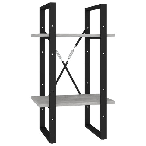 Concrete Grey 5-Tier Industrial Book Cabinet With Metal Frame And Engineered Wood Shelves, view of black metal frame and shelves
